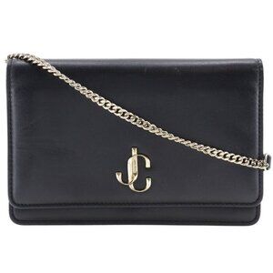 JIMMY CHOO Varenne Chain wallet ChainShoulder black leather Women